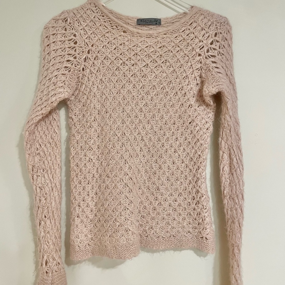 Light Blush Open-Knit Crewneck Sweater - Unknown Brand
